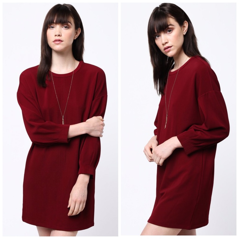 ❤️LAST 1! Wine Color Puff Sleeve Tunic Dress! - Picture 3 of 4